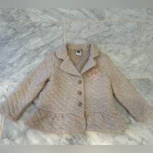 Janie and Jack Tan Quilted Blazer with Pink Embroidery
